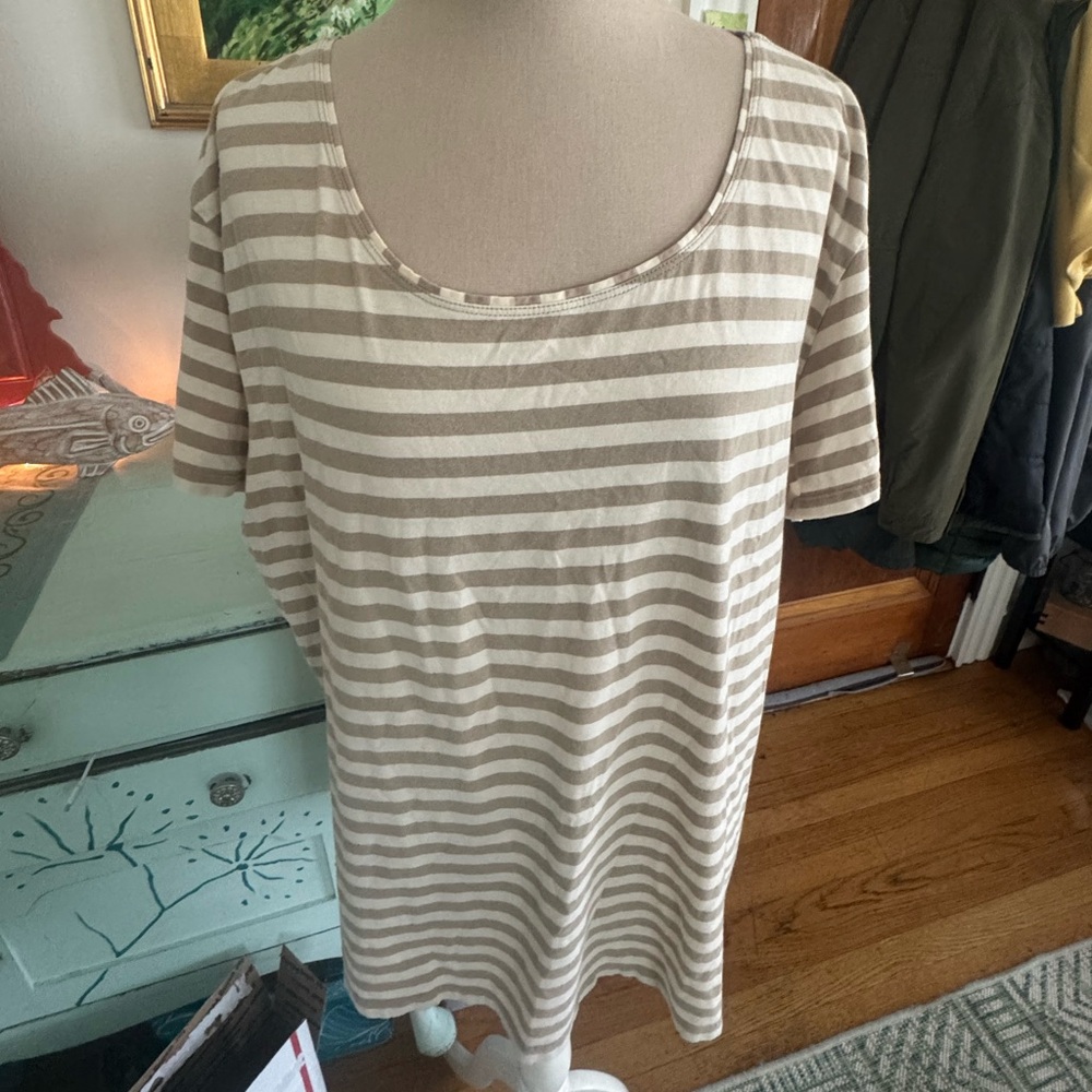 Gudrun Sjoden Striped Beige Women's Top XXL Tee Shirt Organic Cotton VGUC